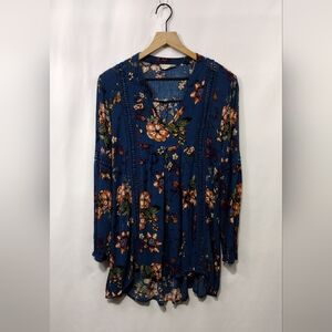 Altar'd State Floral Blouse Women's S Blue Cottagecore Peasant Retro 90s Y2K